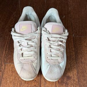Nike Pink Velvet and Suede Cortez Sneakers with Gold Logo